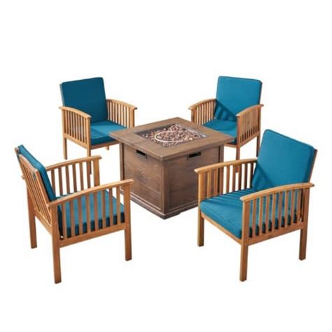 Noble House Carolina Piece Outdoor Acacia Wood Chair And Firepit Set