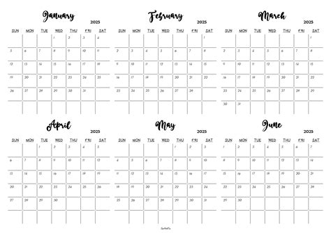 January To June 2025 Calendar Templates SpootViral