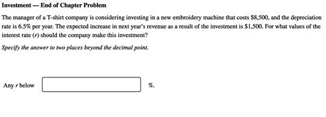 Solved Investment End Of Chapter Problem The Manager Of A Chegg