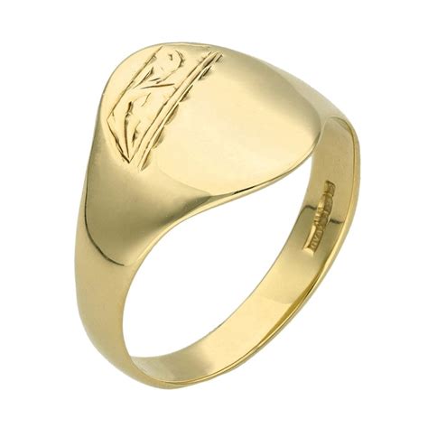 Gents Ct Yellow Gold Half Engraved Signet Ring Miltons Diamonds