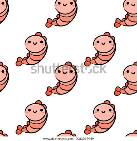 Cute Shrimp Prawn Seamless Pattern Cartoon เวกเตอร์สต็อก ปลอดค่า