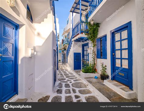 Beautiful Traditional Narrow Alleyways Of Greek Island Towns White