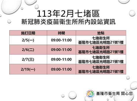 基隆市七堵區衛生所－最新消息－基隆市七區衛生所新冠肺炎疫苗所內設站時間