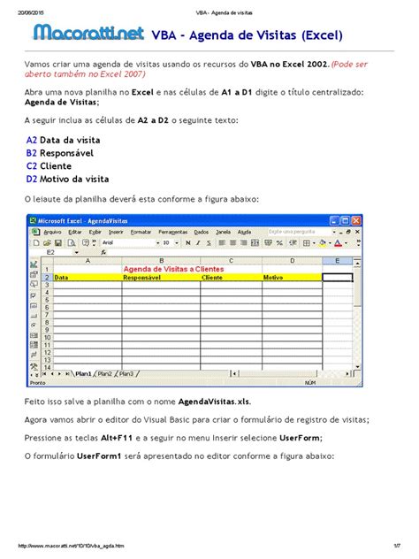 Vba Agenda De Visitas Microsoft Excel Janela Computação