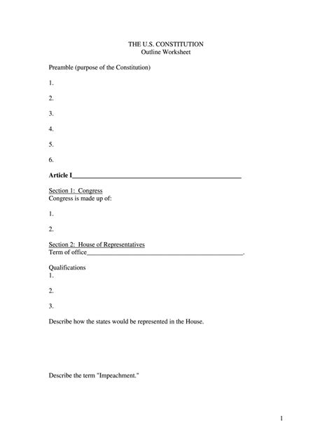 Constitution Outline Worksheet Printable Fill Online Printable