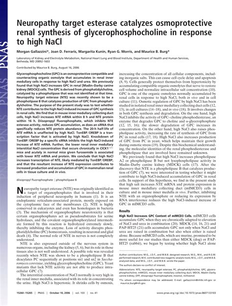 PDF Neuropathy Target Esterase Catalyzes Osmoprotective Renal