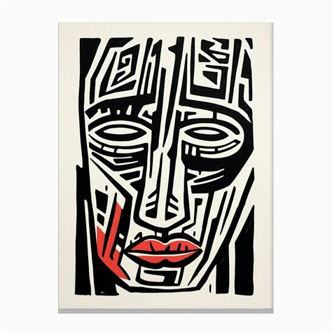 Abstract Geometric Linocut Face 2 Canvas Print By Essence Lines Fy