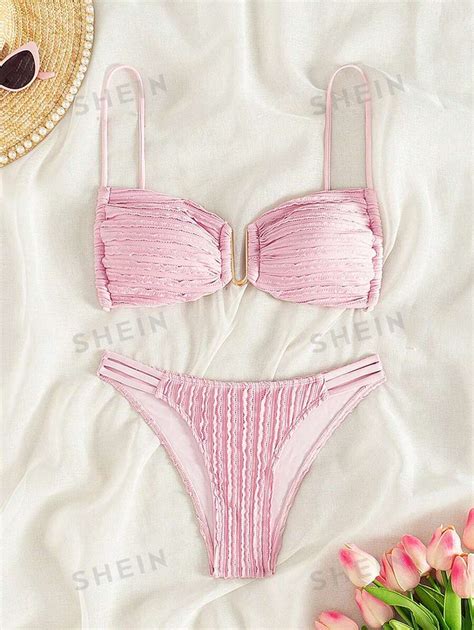 Shein Swim Mod Conjunto De Bikini Con Textura Y Clip En U Para Mujeres