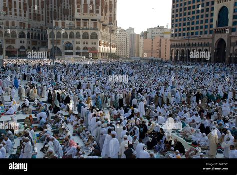 Muslim Pilgrims Waiting For Prayer Time To Start Outside Masjid Al