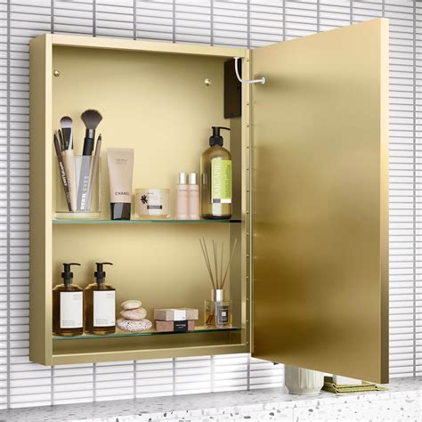 Mia Battery Operated Matt Brass Illuminated LED Mirror Cabinet 710x500mm