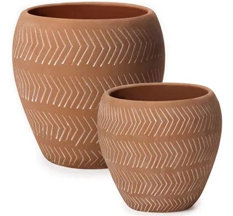 Conj Cachepot Vaso Vasinho Decorativo Cor Terracota E Branco