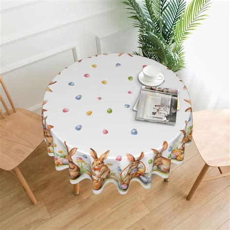 Dchyo Happy Easter Tablecloth Easter Bunny Eggs Tablecloth Washable