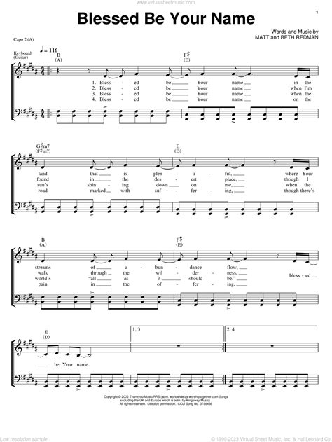 Matt Redman Blessed Be Your Name Sheet Music For Voice Piano Or Guitar