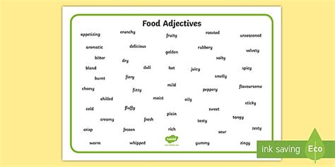 Food Adjectives Word Mat (teacher made) - Twinkl