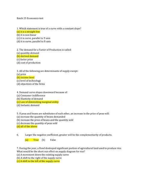 Batch 26-Test 2-Chapter 2 and 3 solutions - Batch 25 Economics test