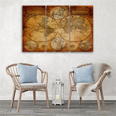 Impression Sur Toile En Parties Carte Du Vieux Monde Wall Art Fr