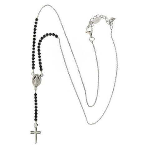 Collana Amen Con Croce E Medaglia Miracolosa Zirconi Neri Vendita