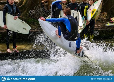 Munich Germany July Surfer In The City River Called