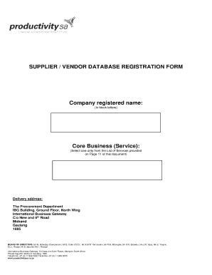 Fillable Online SUPPLIER VENDOR DATABASE REGISTRATION FORM Fax Email