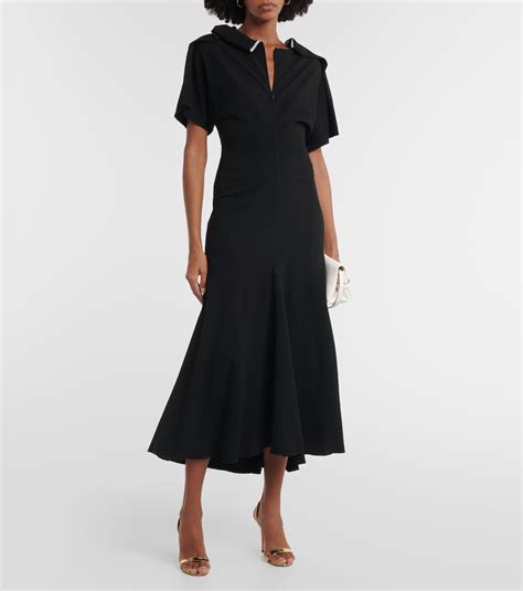 Asymmetric Wool Blend Crêpe Maxi Dress In Black Victoria Beckham