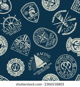 Sailing Yachting Nautical Badge Patchwork Marine Stock Vector Royalty