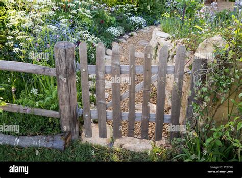 Rustic Old Wooden Picket Garden Gate Fence Wildflower Garden Style