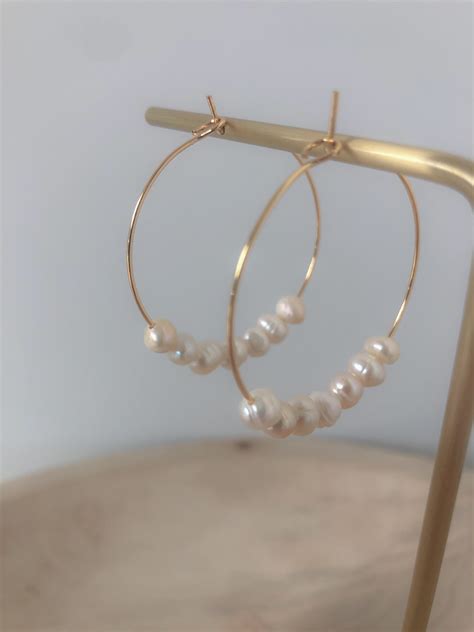 Pearl Hoops 14k Gold Hoop Earrings With Freshwater Pearls Etsy