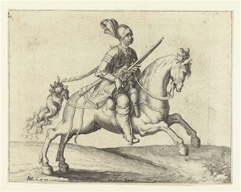 Ruiter met harquebus, naar links gekeerd, Jacob de Gheyn (II), 1599 ...