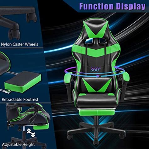 Soontrans Green Gaming Chair with Footrest,Massage Gaming Chair ...