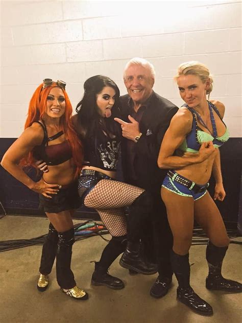 Awesome Pic Of Ric Flair W Charlotte Paige And Becky Lynch Backstage At