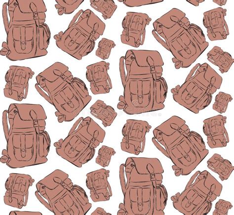 Seamless Hand Drawn Backpack Background Sketch Style Vector