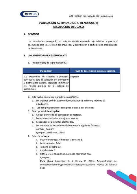 Lineamientos de evaluación AA2 UD Gestión de Cadena de Suministros