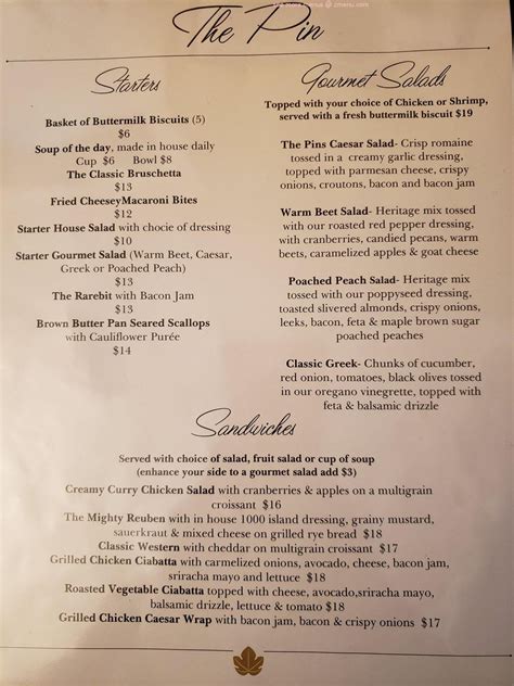 Online Menu of The Pin Restaurant, Peterborough, Ontario, K9J 2S5 - Zmenu