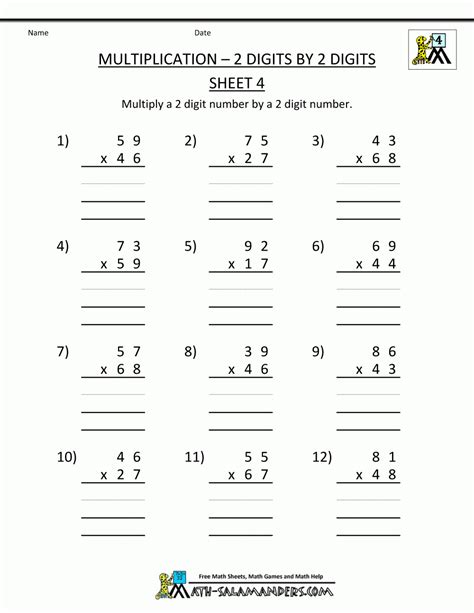 Multiplication Worksheets 5 Digits