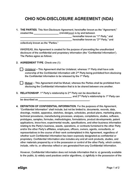 Free Ohio Non Disclosure Agreement Template PDF Word