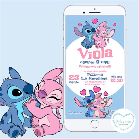 INVITO DIGITALE ANGEL E STITCH AZZURRO Perle Di Carta