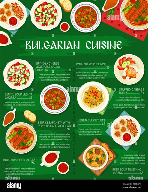 Bulgarian Cuisine Dishes Menu Poster Of Bulgaria Food Vector Meals