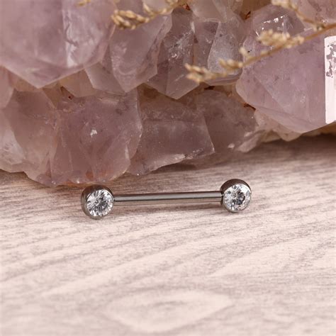 G23 Titanium Nipple Barbells 14g Nipple Piercings Front Facing Clear Cz