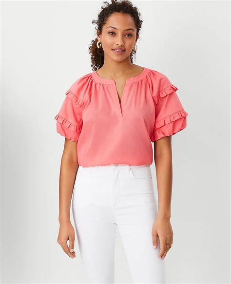 Split Neck Ruffle Sleeve Top