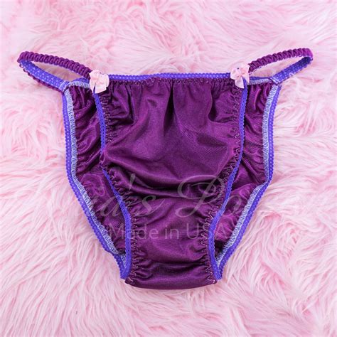 Vintage Style String Bikini Soft ALL Nylon Tricot Bright Purple Shiny