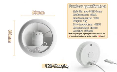 Guryarsu Motion Sensor Lights Indoor Cute Usb Rechargeable Magnetic Night Light Small Dimming