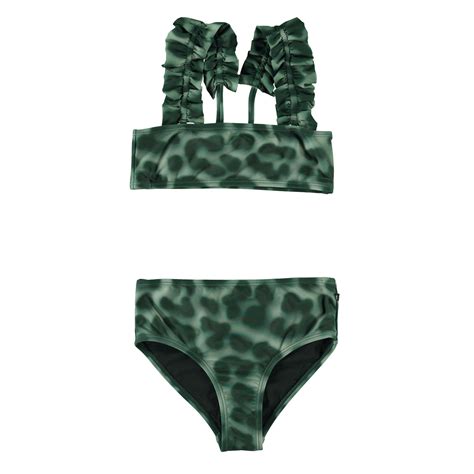 Molo Girls Green Leopard Nice Bikini Pumpkin And Bean