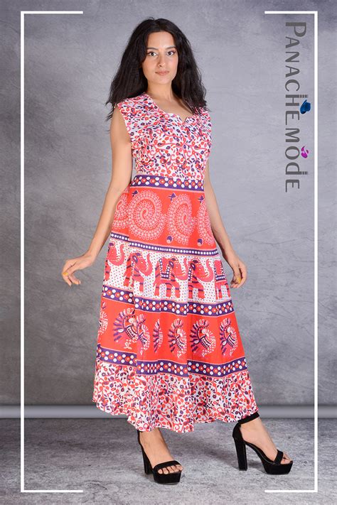 Pink Multicolor Jaipuri Printed Cotton One Piece Dress AU