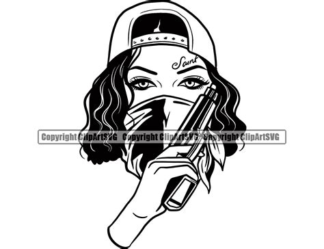 Gangster Girl Sexy Woman Female Face Head Gun Pistol Biker Gang