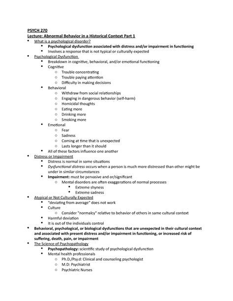 Lecture Abnormal Behavior Pt Psych Lecture Abnormal Behavior In