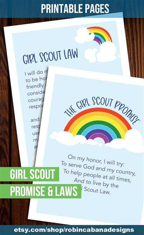 Girl Scout Promise And Law Printable Etsy Girl Scout Promise Girl