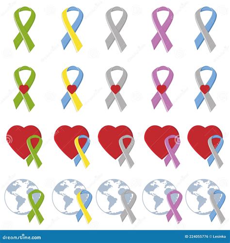 Symbolic Ribbons Set Of Ribbons Prostate Cancer Alzheimers Down Syndrome Breast Cancer All