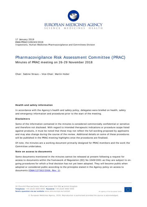 Pdf Pharmacovigilance Risk Assessment Committee Prac · Prac Meeting Highlights Once The