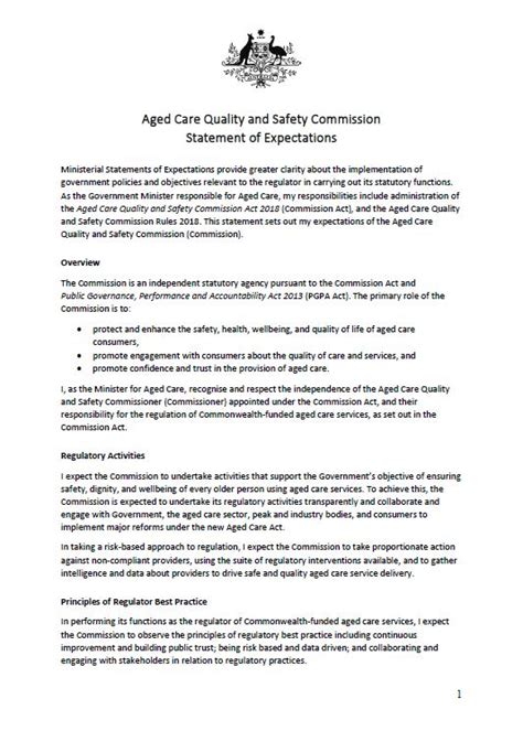 Statement Of Expectations To The Aged Care Quality And Safety Commission 2024 25 Australian