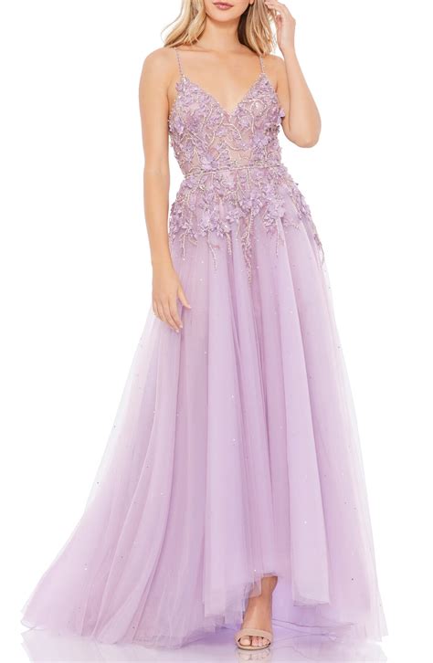 Buy Mac Duggal Floral Applique Tulle Gown Pastel At 25 Off